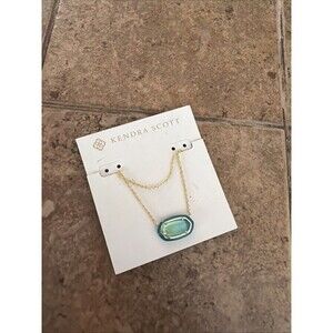 Kendra Scott Elisa Gold Framed Short Pendant Necklace Enamel Sea Green Ombré